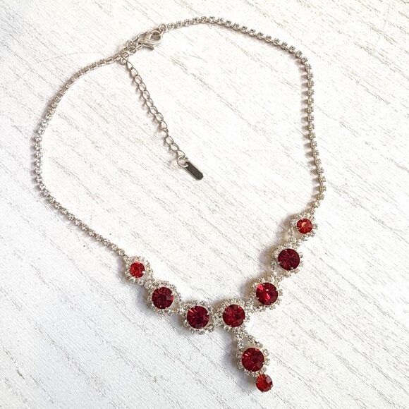 Christina Collection  Red Rhinestone Y-Drop Necklace - Picture 5 of 9